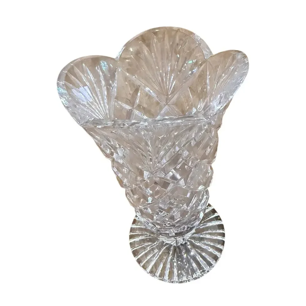 Waterford Irish Crystal Large Cut Crystal Vase Scalloped Edge Flare 8.5” Archive